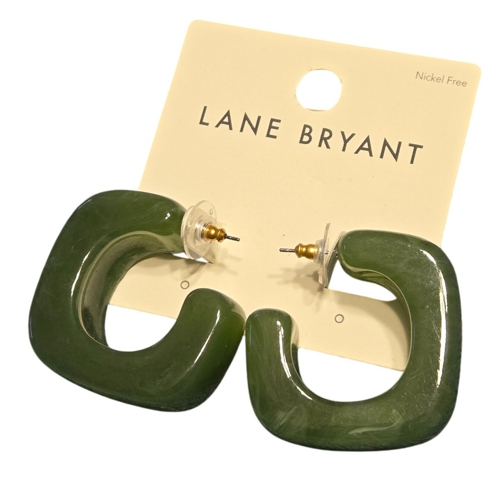 Lane Bryant Green Resin‎ Square Hoop Earrings Nickel Free Statement Lightweight